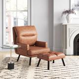 Lounge Chair - Mercury Row® Alida 29.52" Wide Lounge Chair & Ottoman Faux Leather/Polyester/Fabric in Brown | 37 H x 29.52 W x 33.46 D in | Wayfair