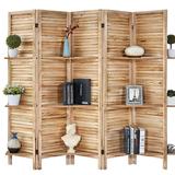 Gracie Oaks Lorrika 67" H Ｗood Folding Room Divider Dual-hingers Privacy Screen Freestanding Lightweight w/ Shelves in Brown | Wayfair