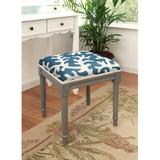 123 Creations Coral Solid Wood Vanity Stool Linen/Wood/Upholstered in Blue | 19 H x 17 W x 16 D in | Wayfair CS068DS-NY