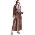 Women Fluffy Fleece Dressing Gown Luxury Soft Flannel Long Length Robe Snuggle Winter Warm Night Gown Coffee M