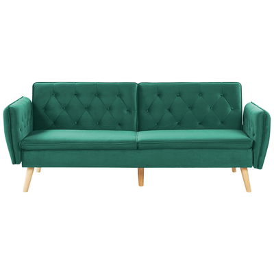 Sofa Grün Samtstoff 2-Sitzer Schlaffunktion Modern Praktisch Wohnzimmer Schlafzimmer