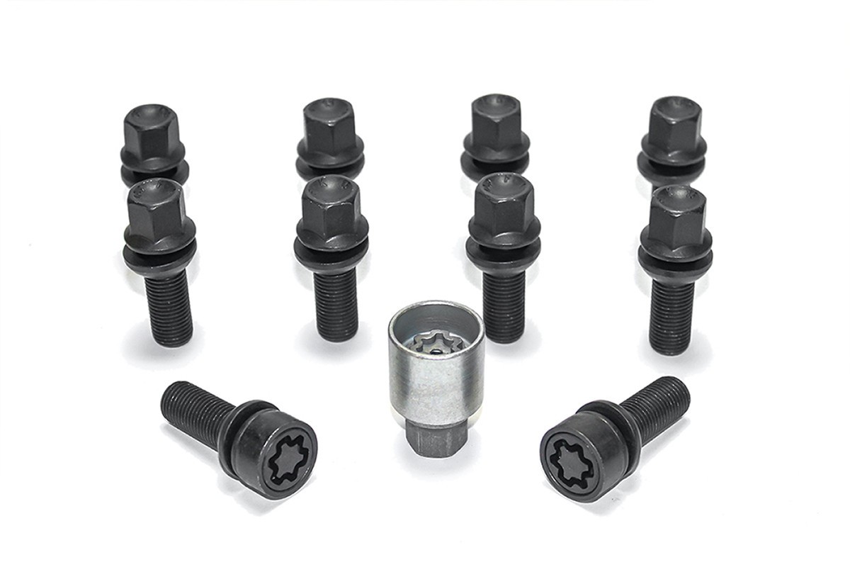 H&R 10x Schraube mit bewegl. Kugelbund M14x1,5x39mm SW17 R13mm B1453903SET Radschraube schwarz Image