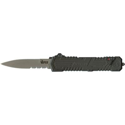 Schrade Viper 3rd Generation Automatic Folding Knife 3.5in 4034 Steel Partially Serrated Blade Bead Blast Handle - SCHOTF3S