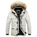 TMHOO Mens Heavy Weight Fur Hooded Parka Padded Waterproof Windproof Cold Winter Coat Jacket/Big Size/Detachable Hood S-5XL (White,Large)