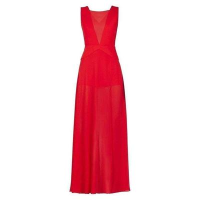 Halee Deep V-neck Chiffon Skirt Romper - Red - BCBGMAXAZRIA Dresses