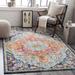 Silkstone 7'10" x 10' Traditional Aqua/Cream/Dark Blue/Fuchsia/Orange/Saffron/Yellow/Navy Area Rug - Hauteloom