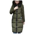 HOMEBABY Women Cotton Parka Long Thick Fur Collar Jacket Ladies Hooded Outwear Winter Warm Quilted Padded Coat Lightweight Long Sleeve Tops Blue