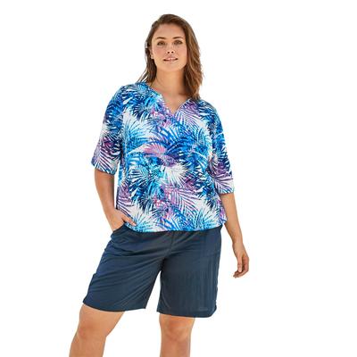 Plus Size Women's Three-Quarter Sleeve Swim Tee by Swim 365 in Multi Color Leaves (Size 14/16) Rash Guard