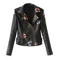 Rikay Ladies Floral Print Faux Leather Jacket Womens Lapel Zip Up Biker Jackets for Women Moto Jacket Outwear Size S-XXL Black