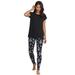 Plus Size Women's 2-Piece Knit Legging Pajama Set by ellos in Black Multi Floral (Size 22/24)