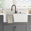 BENSON HOME Odie 30" L x 20" W Farmhouse Kitchen Sink w/ Basket strainer Ceramic in White | 10 H x 30 W x 20 D in | Wayfair 285R-MB