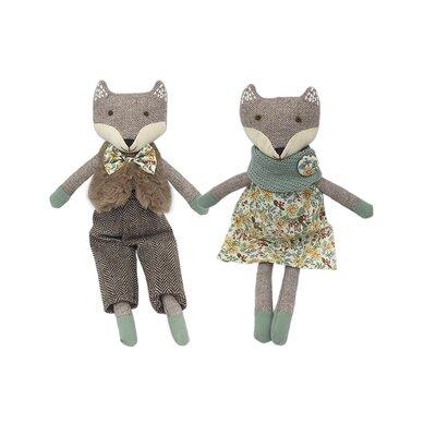 Mon Ami Designs MON AMI Mr.&Mrs. Fox Doll Set, Stuffed Animal, Plush Dressed Dolls, Plush Toy, Gift For Christmas, Decor, 13IN Plastic in Gray