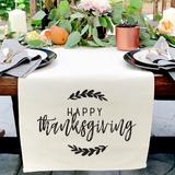 The Holiday Aisle® Jordana Happy Thanksgiving Fall Table Runner Cotton in Gray/White | 14 D in | Wayfair D09B17E49EF74AAEADC05A69CF26F44E
