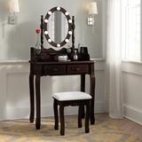 Alcott Hill® Solid Wood Vanity Set w/ Stool & Mirror Wood in Brown | 57 H x 29.5 W x 16 D in | Wayfair 451D2D1B38AF499494563D9F48ACFDC5