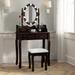 Alcott Hill® Solid Wood Vanity Set w/ Stool & Mirror Wood in Brown | 57 H x 29.5 W x 16 D in | Wayfair 451D2D1B38AF499494563D9F48ACFDC5