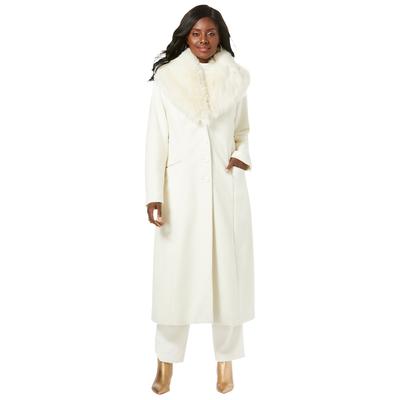 Plus Size Women's Long Wool-Blend Coat with Faux Fur Collar by Jessica London in Ivory (Size 26)