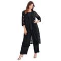 Plus Size Women's Three-Piece Lace Duster & Pant Suit by Roaman's in Black (Size 26 W) Duster, Tank, Formal Evening Wide Leg Trousers