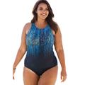 Plus Size Women's High-Neck One Piece by Swim 365 in Navy Multi (Size 32) Swimsuit