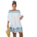 Plus Size Women's Off-The-Shoulder Cover Up by Swim 365 in White Multi (Size 26/28) Swimsuit Cover Up