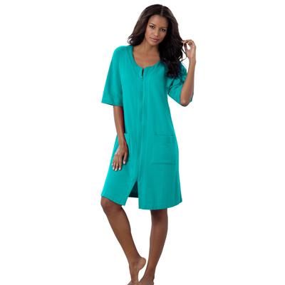 Plus Size Women's Short French Terry Zip-Front Robe by Dreams & Co. in Aquamarine (Size 4X)