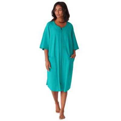 Plus Size Women's Short French Terry Zip-Front Robe by Dreams & Co. in Aquamarine (Size 4X)