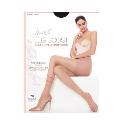 Plus Size Women's Silk Reflections Leg Boost Cellulite Smoothing Hosiery by Hanes in Jet (Size C/D)