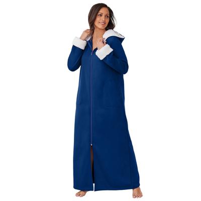 Plus Size Women's Sherpa-Lined Long Hooded Robe by Dreams & Co. in Evening Blue (Size 6X)
