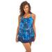 Plus Size Women's Mesh Double-Tier Tankini Top by Swim 365 in Blue Leafy Palms (Size 30)