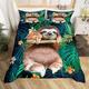 Kids Cute Sloth Bedding Set Cartoon Animal Comforter Cover for Boys Girls Funny Lazy Sloth Tropical Leaves Floral Print Duvet Cover Nature Themed Bedspread Cover Room Decor Quilt Cover King Size