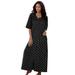 Plus Size Women's Long French Terry Zip-Front Robe by Dreams & Co. in Black Dot (Size 4X)