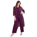 Plus Size Women's Three-Piece Lace Duster & Pant Suit by Roaman's in Dark Berry (Size 34 W) Duster, Tank, Formal Evening Wide Leg Trousers