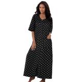 Plus Size Women's Long French Terry Zip-Front Robe by Dreams & Co. in Black Dot (Size 1X)