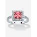 Women's Simulated Birthstone and Crystal Halo Ring in Sterling Silver by PalmBeach Jewelry in October (Size 5)