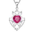 JO WISDOM Women Necklace,925 Sterling Silver Celtic Heart Claddagh Necklace with 8mm*8mm Heart-cut 3A Cubic Zirconia July Birthstone Ruby Color,Irish Wedding Jewelry