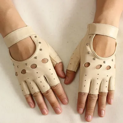 Gants demi-doigt en cuir pour femmes minces monocouche creux respirants printemps été
