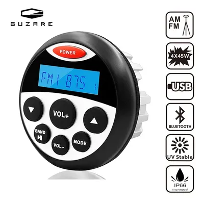 GUZARE-Autoradio Bluetooth Étanche 4x45Watts Récepteur FM/AM Système Audio Lecteur MP3 pour