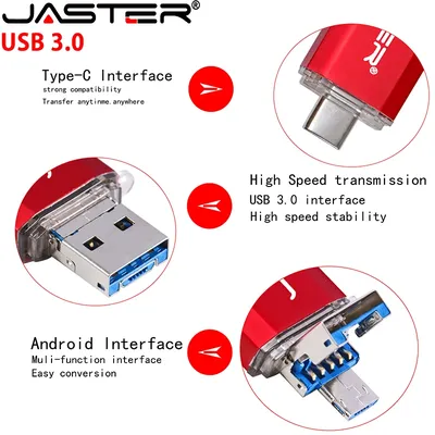 JASTER – clé USB 3.0 OTG 3 en 1 support à mémoire de 4GB 6GB 64GB 16GB 32GB lecteur flash disque