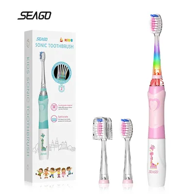 SEAGO – brosse à dents électrique sonique pour enfants dessin animé avec LED colorée étanche