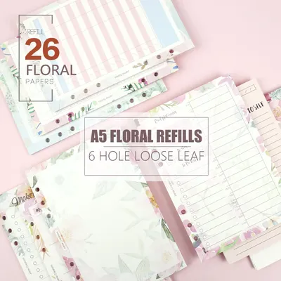 MyPretties-Papiers de recharge florale ligné vierge licence 03/hebdomadaire A5 classeur 6 trous