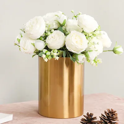 InjPeony-Roses Artificielles Blanches de Haute Qualité Grand Bouquet Fausses Fleurs Artisanales