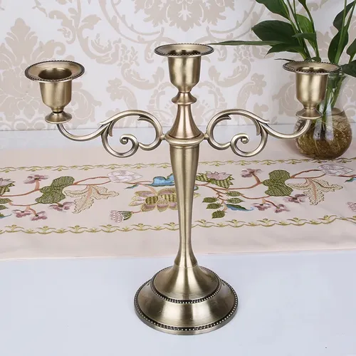 Bougeoir en métal plaqué Bronze doré, candélabre rétro à 3 bras pour accessoire de mariage, dîner aux chandelles, décoration de la maison d'hôtel