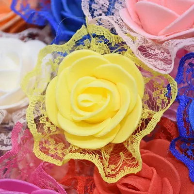 50 pièces 3.5cm artificielle dentelle mousse Rose têtes de fleurs pour mariage décoration bricolage