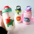 Bouteille d'eau en verre avec couvercle supérieur verrouillable pour enfants animaux sangle de sac