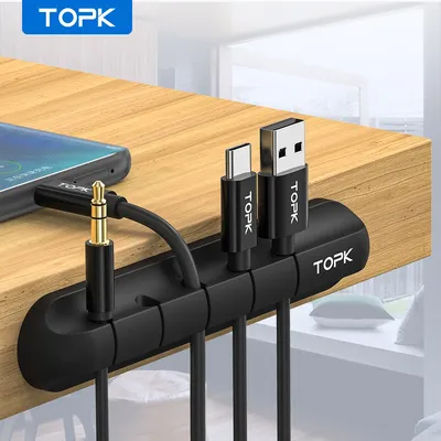 TOPK-Enrouleur de câble USB en silicone clips de gestion bien rangés support pour fil de souris et