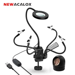 NEWACALOX – loupe LED 3X étau de Table pince de soudage Station de soudage à main USB 5 pièces