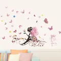 Stickers muraux pour chambre enfant et fille motif papillon fleur fée décoration murale affiche en