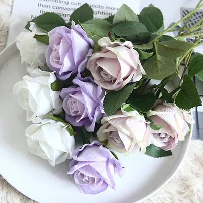InjRose-Bouquet de Fleurs Artificielles avec Longue Branche Fausses Fleurs pour Mariage Décoration
