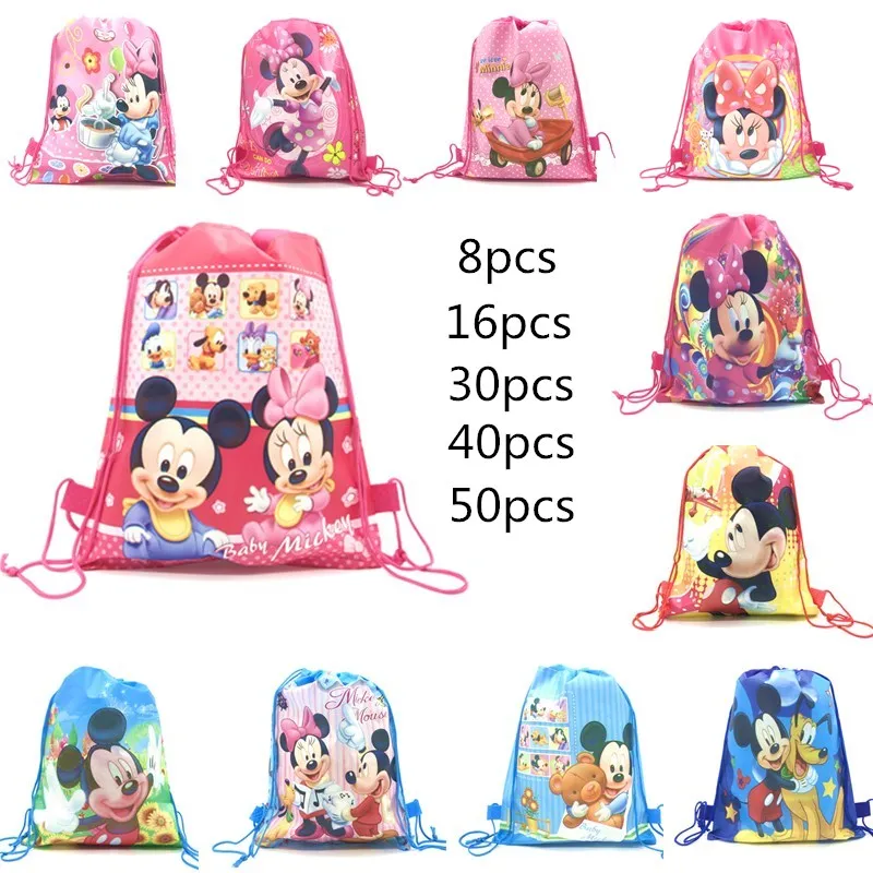 Sacs à cordon non tissés Minnie Mickey Mouse pour cadeaux d'anniversaire, sacs à dos pour enfants garçons et filles, idéaux pour la natation et l'école