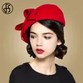 Béret élastique en feutre de laine pour femmes Fedora rouge chapeaux d'église pour femmes blanc