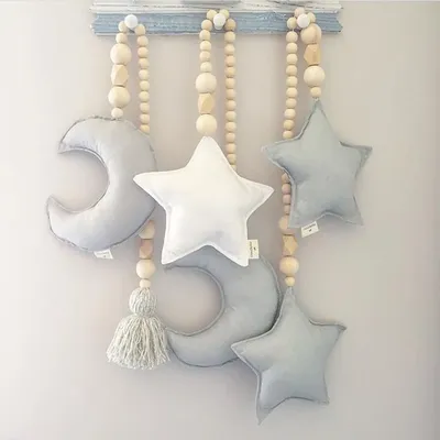 Ornement de perles en bois nordique double étoile et lune décoration de chambre d'enfant tente de